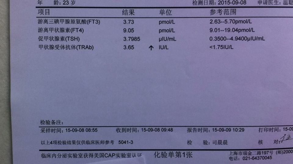 甲亢，經(jīng)過(guò)3個(gè)月的不停地吃藥，每個(gè)月的驗(yàn)血報(bào)告，今天去醫(yī)院，