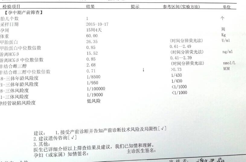 非結(jié)合雌三醇中位數(shù)倍數(shù)偏低，這個(gè)對寶寶有影響嗎？其他的產(chǎn)檢都